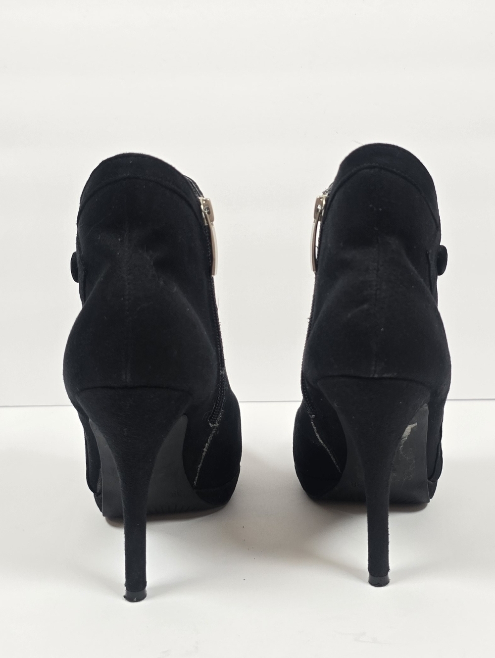 Limelight Black Suede Platform Stiletto Ankle Boots Side Zip Heeled Booties 38 - Picture 7 of 9